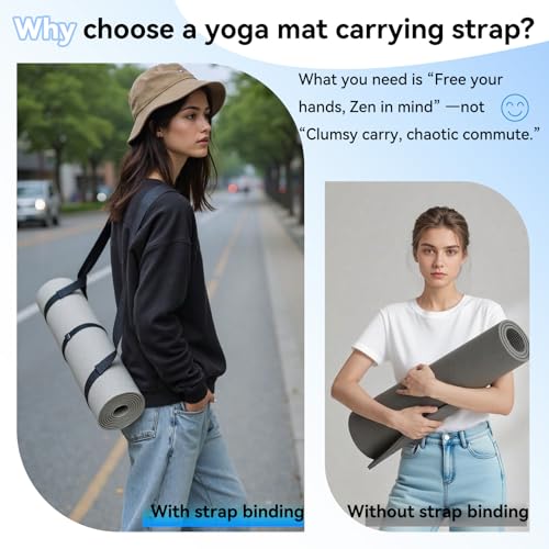 Adjustable Yoga Mat Strap Carrier, Thick Wide Yoga Mat Holder with Hook-and-loop fastener for yoga enthusiast, Travel Gym, Black Non-Slip Yoga Straps for Carrying Mats