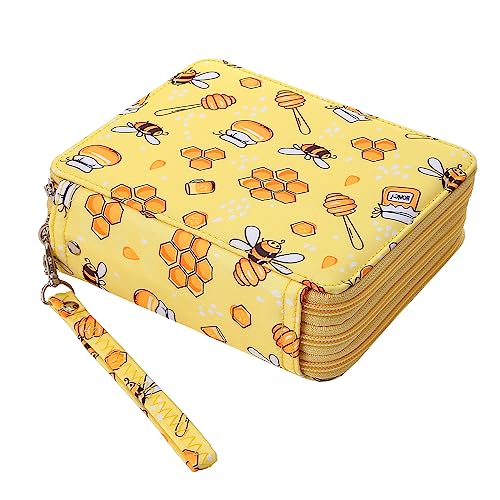 72 Slots Pencil Case Organizer w/Removal Handle Strap | 3-Layer Zipped Pencils Box Large for Colored Pencils Watercolor Pencils for Office and Travel for Artist - color: Bee