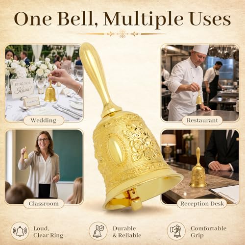 DOMESTAR Golden Hand Bell, Service Dinner Bell - color: Gold
