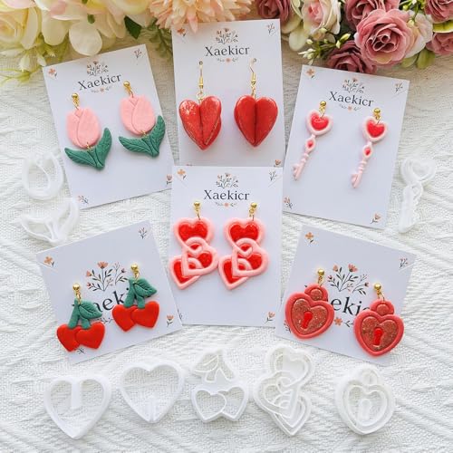 Heart Theme Polymer Clay Cutters – Molds, Clay Cutters for Polymer Clay, Clay Earring Tools Set - color: K color