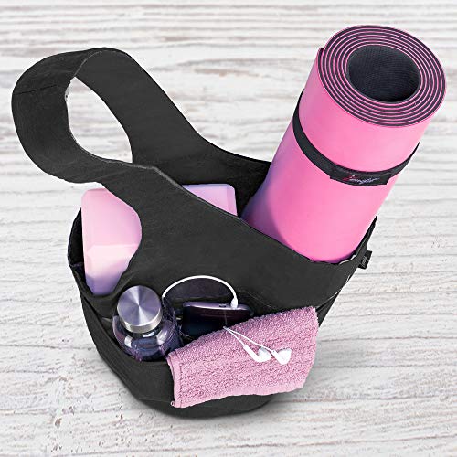 Yoga Mat Bag & Carrier with Pockets for Women - color: Black