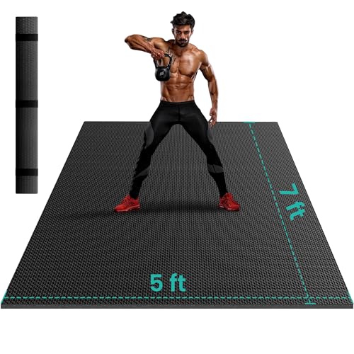 Stepwaver Large Exercise Mat, 6'x4'/7'x5'/8'x5'/9'x5'/10'x5'/12'x5'x8mm | Non-Slip, Ultra Durable, High-Density, Extra Thick Workout Mat for Home Gym Flooring, Cardio, Yoga & Fitness, Shoes-Friendly - size: 7x5FT