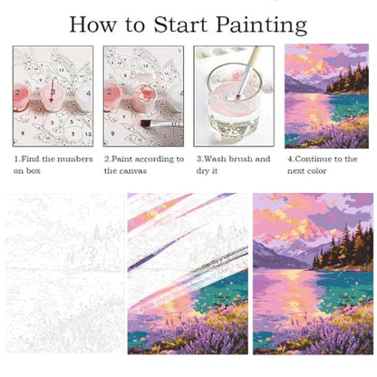 ZRIZQ Landscape Paint by Numbers Kit for Adults Beginner,Mountain,16x20 | Full set with wooden brushes,rolled canvas,rich paints.Calming activity.Beginner friendly.Just open and paint. - color: 16"X20"Rolled Canvas-Mountain Landscape
