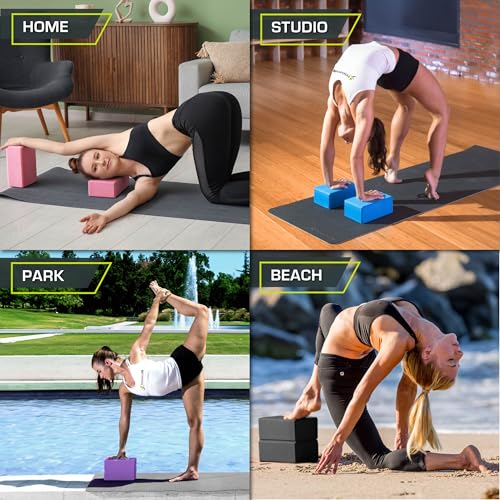 ProsourceFit Foam Yoga Blocks, High Density EVA Yoga Bricks 4”x 6” x 9” (Set of 2) - color: Pink