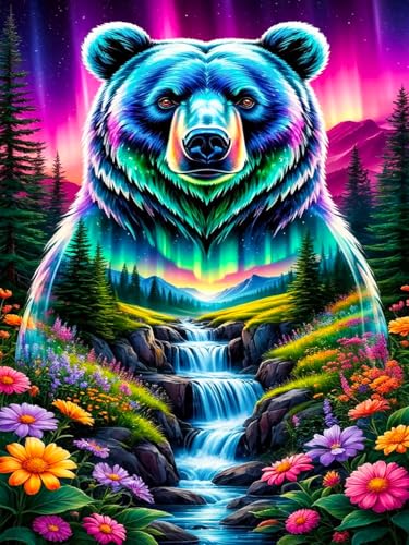 Okarina Diamond Art Kits for Adults & Beginners, Bear Diamond Painting Kit | 5D Full Drill Gem Art with Waterfall Landscape, Round Diamond Dots, Home Wall Decor & Gift, 12 x 16 Inch - color: HMDPUS-25903
