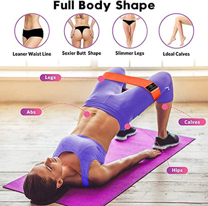 Bundle Set of 8 Resistance Bands for Workout, 5 Latex Exercise Bands and 3 Fabric Booty Bands with 2 Portable Bags