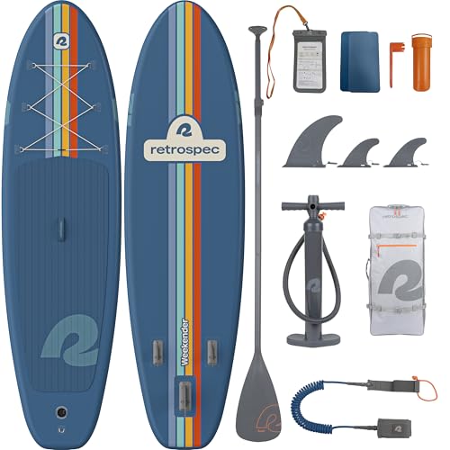 Retrospec Weekender Inflatable Stand Up Paddle Board Includes Paddle, Pump, and Accessories 10’6” Lightweight iSUP, Puncture Resistant Inflatable Paddle Board for Adults - color: Navy Zion Legacy