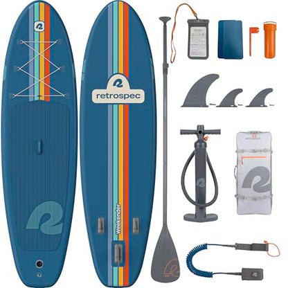 Retrospec Weekender Inflatable Stand Up Paddle Board Includes Paddle, Pump, and Accessories 10’6” Lightweight iSUP, Puncture Resistant Inflatable Paddle Board for Adults - color: Navy Zion Legacy