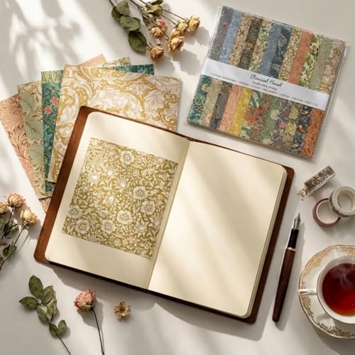 Vintage Scrapbook Paper 6x6 - Double-Sided Floral Decorative Paper, 24 Sheets William Morris Style Aesthetic Patterned Paper for Scrapbooking Card Making, DIY Photo Album Decor (Morris) - color: Vintage