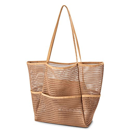 Iioscre Beach Bag for Women, Causal Hobo Handbags with Zipper Inner Pocket - color: Khaki-001