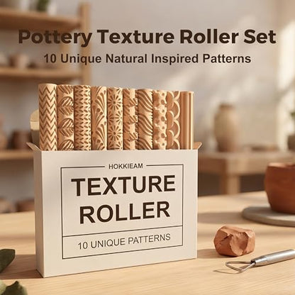 Hokkieam Clay Texture Rollers, 10 PCS Plastic Polymer Clay and Pottery Tool | Create Textured Patterns on Polymer Clay and Pottery for Sculpting, Ceramics, DIY Crafts, and Creative Projects.
