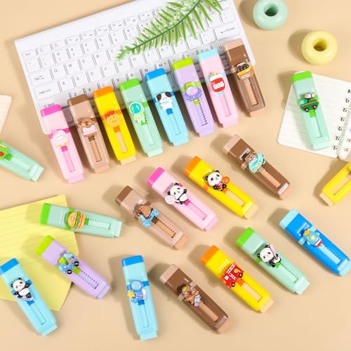 24 Pcs 2-in-1 Cute Retractable Eraser with Pencil Sharpener, Cute Kawaii School Supplies for Kids, Fun Cartoon Design for Classroom, Party Favors and Back to School Gifts