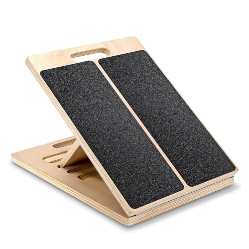 Adjustable Slant Board 16.5"×12" Wooden for Calf Stretching & Squat Wedge – Home-Gym, Flexibility, Recovery & Strength, 5-Angle Foldable, 350 lb Rated