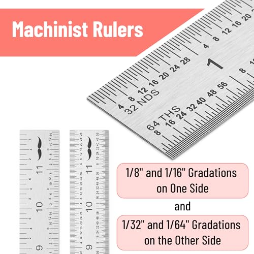 Mr. Pen- Machinist Ruler, 12 Inch, Stainless Steel Imperial | Precision Measuring Tool, 1/8", 1/16", 1/32", 1/64" Graduation for Engineering, Carpentry, Drafting, Office, School - style: 12 inch
