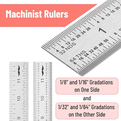Mr. Pen- Machinist Ruler, 12 Inch, Stainless Steel Imperial | Precision Measuring Tool, 1/8", 1/16", 1/32", 1/64" Graduation for Engineering, Carpentry, Drafting, Office, School - style: 12 inch