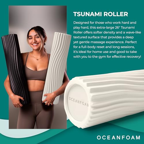 Oceanfoam Tsunami Roller (Natural) - Extra-Large, 26" x 5.9" - Soft, Textured Foam Roller for Physical Therapy, Back Pain, Exercise & Stretching - Wave Textured - Yoga, Athletics, & Wellness - color: Natural