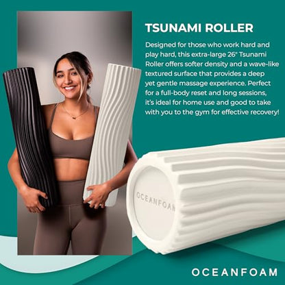 Oceanfoam Tsunami Roller (Natural) - Extra-Large, 26" x 5.9" - Soft, Textured Foam Roller for Physical Therapy, Back Pain, Exercise & Stretching - Wave Textured - Yoga, Athletics, & Wellness - color: Natural
