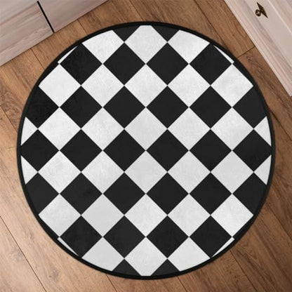 Black White Checkered Round Area Rug 3Ft Grid Circle Carpet Floor Mat - color: Grid, size: 3 ft