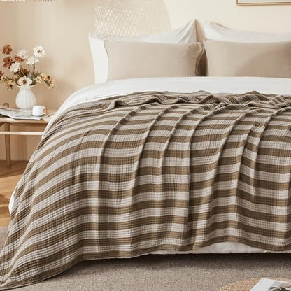 EMME Cotton Muslin Blanket Couch 4-Layer Breathable Gauze Soft Lightweight Bed Blankets Adults Brown Twin (60" x 80") - color: Brown, size: Twin (60" x 80")