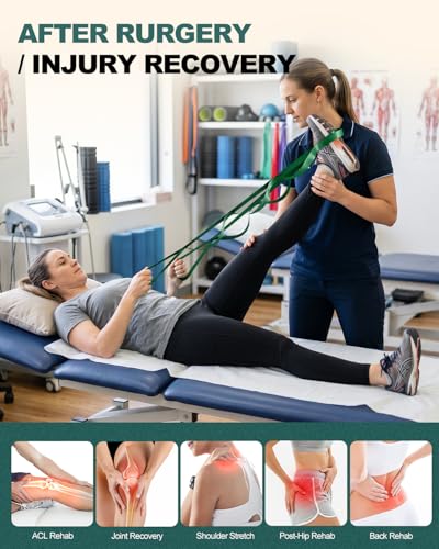 Trideer Non-Elastic Stretching Strap with Loops for Physical Therapy & Rehab, Knee Hip Leg ROM Post-Surgery, Yoga Strap for Stretching, Leg Lifter Strap Mobility Aid, Hamstring Calf Back - color: Hunter Green/75"x1"