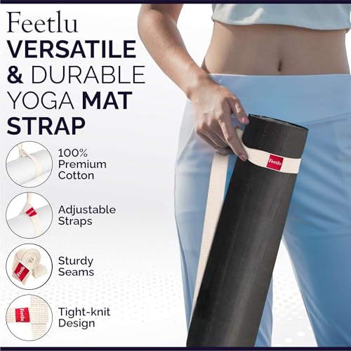Yoga Mat Straps 2 in 1 - Cotton - Adjustable anti-slip straps for yoga, pilates, stretching, for carrying mats - color: Beige