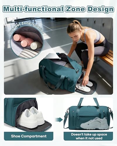 Gym Bag for Women with Shoes Compartment Travel Duffel Bag Peacock Blue - color: J2-Peacock Blue