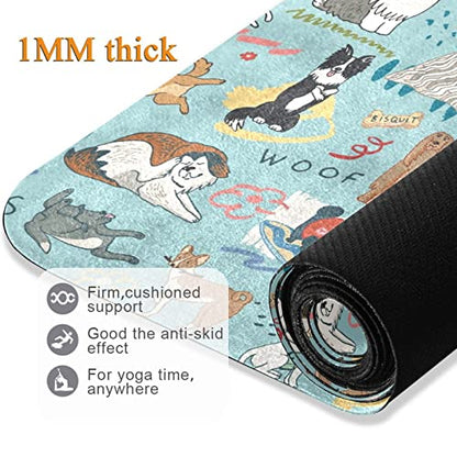 Different Dogs Yoga Mat Non Slip Natural Rubber Fitness Exercise Mat for Home Workout Gym Stretching Pilates Mats with Carrying Bag 71" x 26"