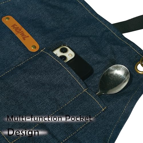 Professional Unisex Chef Apron – Cross-Back, Large Pockets, Water-Resistant Cotton Canvas - color: Navy Denim