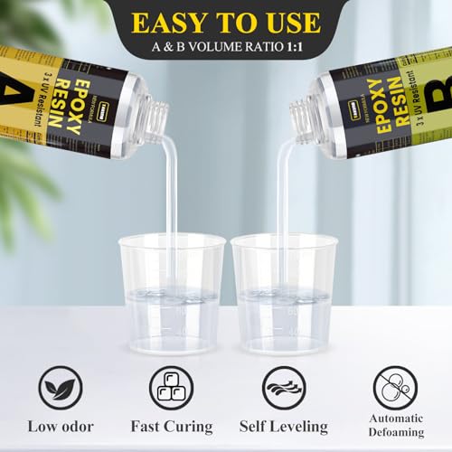 TAKIMO 16OZ 3X UV Resistant Crystal Clear Epoxy Resin Kit, 1:1 High Gloss | Non-Yellowing Formula, Bubble-Free, Self-Leveling, Art, Crafts, Jewelry, Casting, Coating and Tabletop Projects - size: 16 OZ