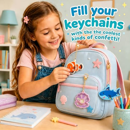 DIY Glitter Craft Kit with Keychains - Mess-Free Arts and Crafts for Kids Ages 4-8, Fun Shake-It Activity, Creative Travel Toys, Party Favors & Birthday Gifts for Girls 4-9 - color: Blue