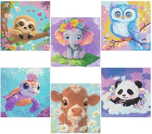 VividMeng 6 Pack Diamond Painting Kits for Kids Beginners,Full Drill Cute Animals Diamond Art Kits,Diamond Art Arts and Crafts for Kids Ages 4-8-12,Home Wall Decor 6x6 Inch - color: 6 animals 1