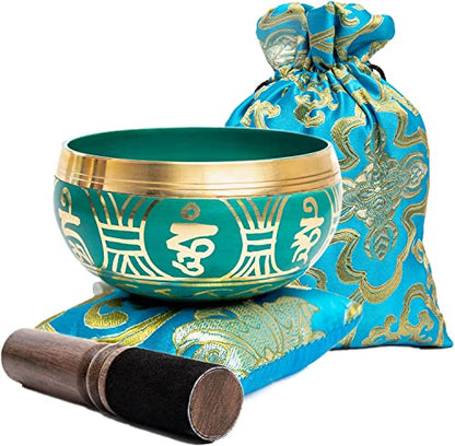 Tibetan Singing Bowl Set - Authentic Handcrafted Mindfulness Meditation Holistic Sound 7 Chakra Healing by Himalayan Bazaar (Turquoise) - color: Turquoise Blue