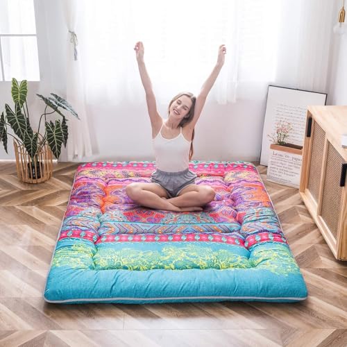 MAXYOYO Japanese Floor Mattress 4" Thick Queen Size Foldable Futon Mattress - color: Bohemian B, size: Queen
