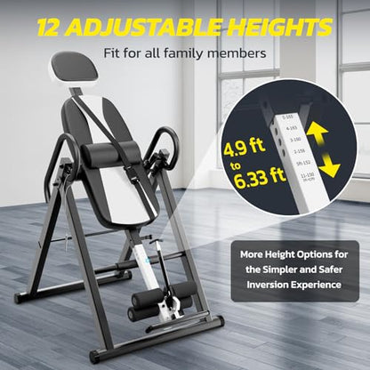 YOLEO Gravity Inversion Table for Back Pain Relief 2026 New Inversion Table | w/Lumbar Support, Easy to Assemble, Back Stretcher Machine 300 lbs - color: White