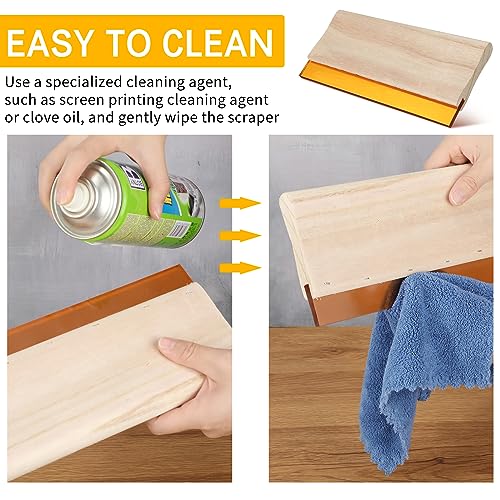 Barydat 6 Pcs Rubber Screen Printing Squeegee Wooden Ink Scraper 75 Durometer Silk Stencil Screen Printing Squeegee for Printmaking Water Fabric Supplies(5.9 Inch 9.5 Inch 13.8 Inch)