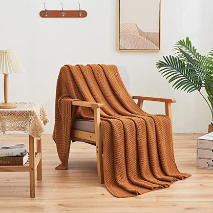 Longhui bedding 100% 면 니트 담요 - 번트 오렌지, 부드럽고 아늑함, 세탁기 사용 가능, 152.4cm x 203.2cm(60 x 80인치) - 거실, 소파, 침대 또는 여행에 적합 - color: 번트 오렌지., size: 60" x 80", Oversized