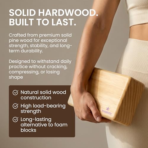 Yogikuti Solid Wooden Yoga Blocks | Premium Pine Wood Iyengar Yoga Blocks | Soild, Durable & Smooth Rounded Edges | Wooden Yoga Props for Stretching, Balance, Alignment & Home Studio Practice