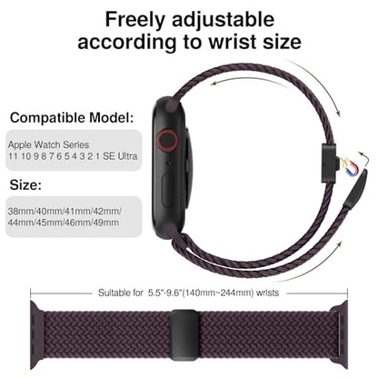 Braided Stretchy Magnetic Band Compatible with Apple Watch Bands Women Men - color: Cherry Red, size: 44mm/45mm/46mm/49mm/(42mm-series 3 2 1)