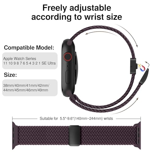 Braided Stretchy Magnetic Band Compatible with Apple Watch Bands Women Men - color: Cherry Red, size: 44mm/45mm/46mm/49mm/(42mm-series 3 2 1)