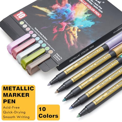 Brusarth Metallic Marker Pens,Medium Point Markers for Rock Painting | Metallic Marker Pens for Black Paper,Scrapbooking Crafts, Card Making,DIY Photo Album,Ceramic, 10 Pack