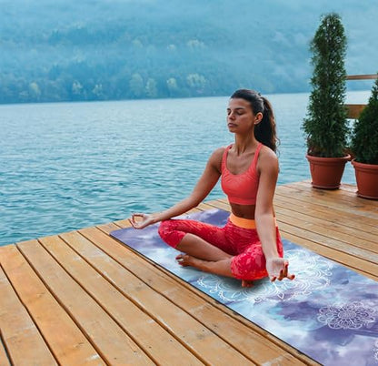 nuveti Printed Travel Yoga Mat 1/16 Inch Thick Non Slip Fitness Workout Mat | with Carrying Bag, Foldable Lightweight Suede & Natural Rubber Yoga Mat for Yoga Pilates and Fitness 72" L x 24" W x 1.5mm - color: PengMoTuYa