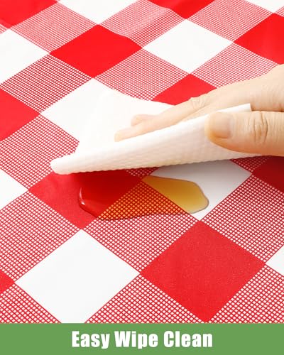 Smiry 8 Packs Gingham Disposable Table Cloth, 54 x 108 Inch Waterproof Plastic Tablecloth, Rectangle Red and White Checkered Table Covers for Picnic, Party, Birthday, Banquet - color: Red and White, size: 54"x108" (Pack of 8)