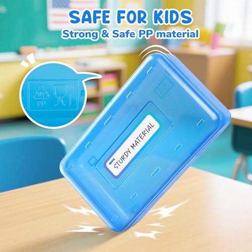 GAMENOTE Plastic Pencil Box with Personalized Sticker, Large Capacity, Blue | Kid Large Hard Pencil Case with Snap-tight Lid, Small Art Craft Storage Containers, School Supply Box for Boys, Girls - color: Blue