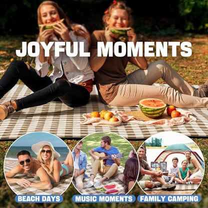 TigeJoy Extra Large Picnic Blanket Waterproof Beach Blanket 80''x80'' - color: Beige, size: 6'8" x 6'8" (Rectangular)