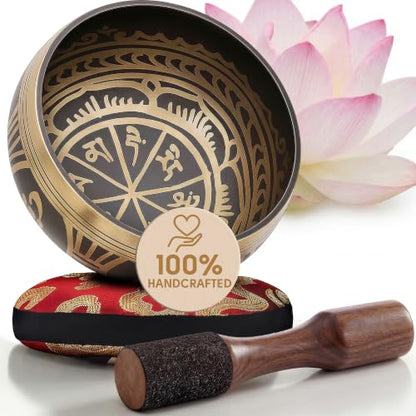 Silent Mind Tibetan Singing Bowl Set – Easy to Play & Beginner Friendly Meditation Bowl with Cushion & Mallet | Stress Relief & Mindfulness | Gift-Ready - color: Antique Light Brown, size: Without Case