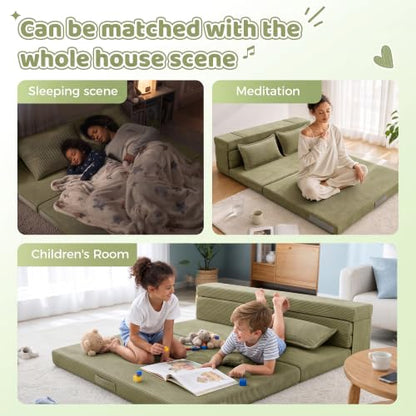 Tri-Fold Futon Mattress, Foldable Floor Mat (Sage Olive,Full) - color: Sage Olive, size: Full (75"L x 54"W x 3"Th)