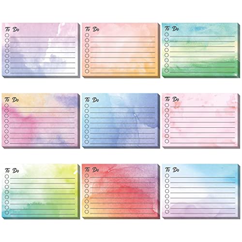 Pajean 9 Pcs/450 Sheet to Do List Sticky Note 3x4 Inch Self Stick Pads with Line Colored Planner Sticky Note Adhesive Memo for Office, Meeting, School, Study, Home Reminder (Watercolor) - style: Watercolor