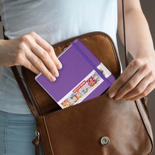 5x5 Pocket Sketch Book,80gsm Hardcover Art Sketchbook for Drawing Journal | PU Cover,Blank Paper,96Sheets/192Pages,Lay-Flat,Portable Travel Creation Paint Diary Memo Planner,Dry Media.Purple - color: PU Cover-5x5in-Purple