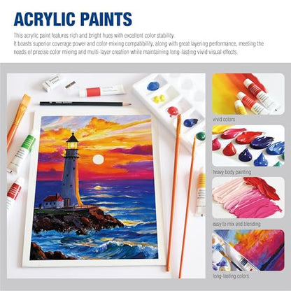 Mixed Media Art Set with Art Easel, Complete Art Supplies Kit | 55pc All-in-one Art Painting Kit, Tabletop Easel for Painting, Assorted Painting Supplies, Giftable Art Kit for Adults, Kids
