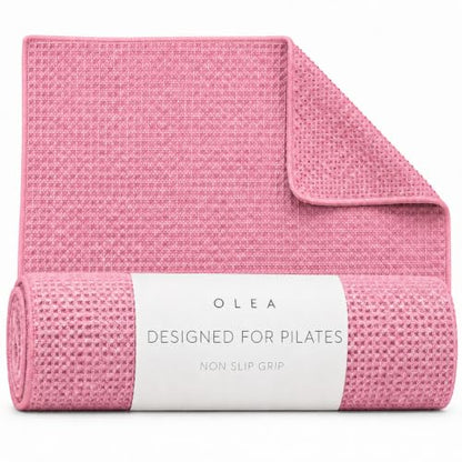 Olea Pilates Mat Towel, Designed for Pilates, Non-Slip Grip, 72x24, Pink
